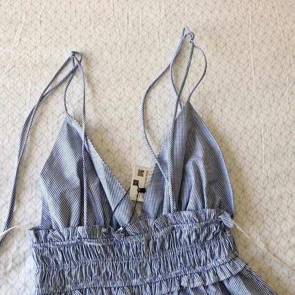 COPY - Zara Striped Shirred Ruffle Trim Backless Cami Dress - Picture 7 of 10